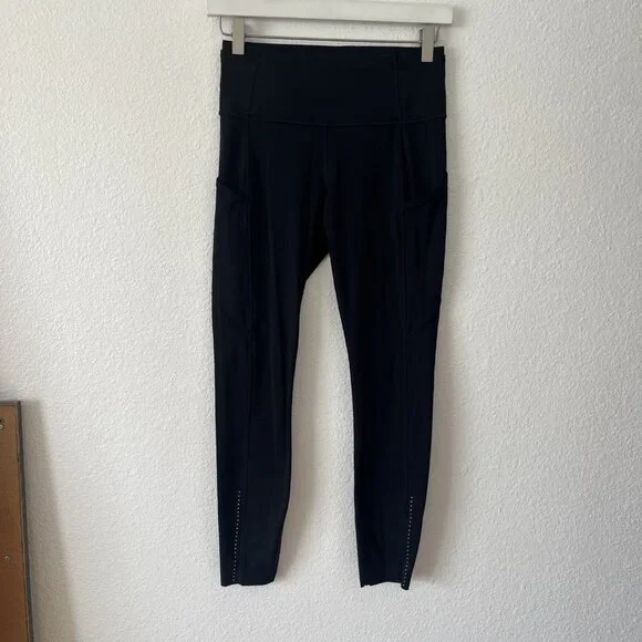 Lululemon Leggings Sz 6 Fast Free 7/8 Tight II Nulux 25" Black Reflective W5BJGS - Picture 1 of 9